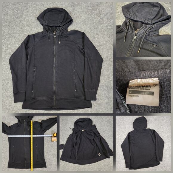 Gymshark Jackets & Blazers - Gymshark Womens M Medium Black‎ Full Zip Scuba Hoodie Jacket Compression Gym